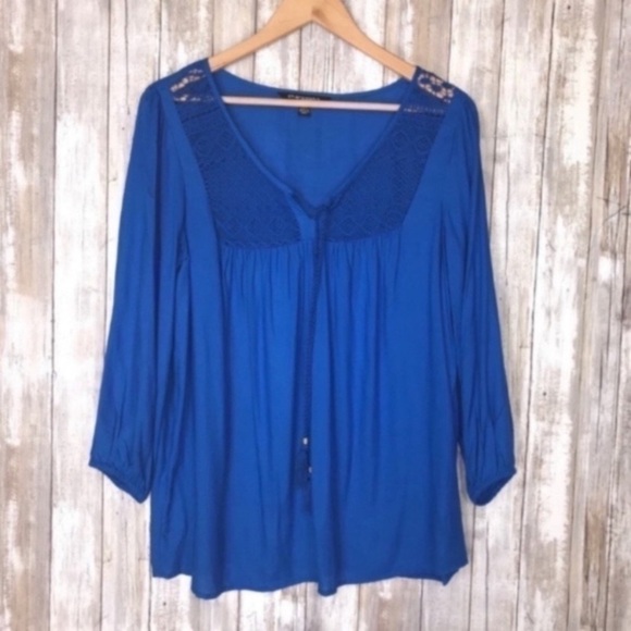 Sharagano Tops - Sharagano Blue Tassel Blouse